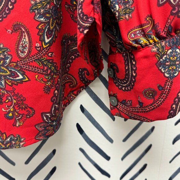 LOFT Red Paisley Print Long Sleeved Blouse - XS - Picture 3 of 5